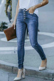 Distressed Button Slim Denim Jeans