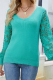 Crochet Lace Long Sleeves V Neck Knit Sweaters