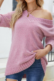 V Neck Plain Texture Knit Sweaters