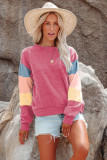 Rose Colorblock Long Sleeve Pullover Sweatshirt