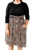 Ribbed Knit Leopard Plus Size Midi Dress