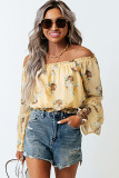 Yellow Bell Sleeves Floral Crop Top