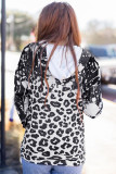 Black Leopard Print Pullover Hoodie with Pocket