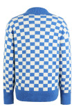 Plaid Checked Turndown Collar Button Sweater 