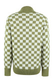 Plaid Checked Turndown Collar Button Sweater 