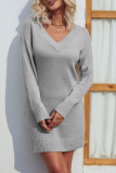 Plain V Neck Knit Sweater Dress