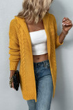 Plain Cable Knit Front Open Sweater Cardigans with Hood