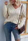 Cable Knit V Neck Hoodies Sweater 