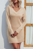Plain V Neck Knit Sweater Dress