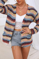 Multicolor Striped Front Open Sweater Cardigans