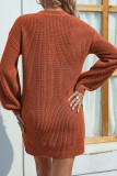 Lantern Sleeve V Neck Button Sweater Dress 