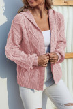 Cable Knit Front Open Hood Cardigan 