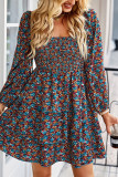 Smocked Tiered Long Sleeves Floral Dress