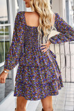 Smocked Tiered Long Sleeves Floral Dress