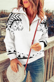 White Geometry Knit Quarter Zip Sweater