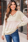 White Oatmeal Colorblock Animal Print Pullover