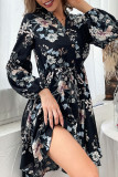 Button Down Bubble Sleeves Floral Dress