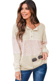 White Oatmeal Colorblock Animal Print Pullover