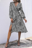 Surplice V Neck Zebra Print Midi Dress