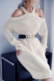 Apricot Cold Shoulder Halter Sweater Dress
