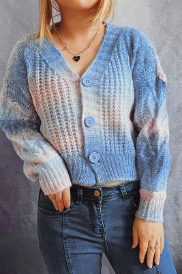 Tie Dye Open Front Buttoned Short Length Sweater Cardigans