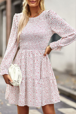 Smocked Puffy Long Sleeves Floral Dress