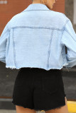 Blue Open Front Button Pocket Short Length Denim Jackets