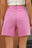 Plain Crossover Waist Mid Length Denim Shorts