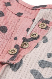 Leopard Colorblock Waffle Knit Henley Top