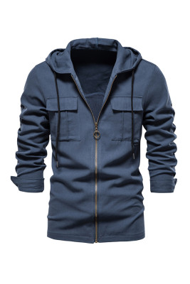 Front Open Zipper Pocketed Men's Hooded Shirts