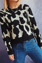 Leopard Knit Short Length Pullover Sweaters