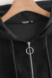 Black Plus Size Zipper Coat With Hood