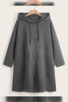 Drawstring Plus Size Coat with Hood 