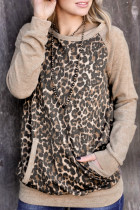 Leopard Kangaroo Pocket Raglan Sleeves Sweatshirt