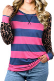 Rose Leopard Striped Patchwork Long Sleeve Top
