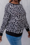 Plus Size Leopard Patchwork Long Sleeve Top