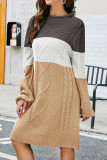 Cable Knit Color Block Sweater Dress