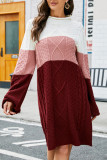 Cable Knit Color Block Sweater Dress