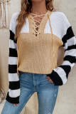 Crisscross Colorblock Splicing Stripes Sleeve Sweater