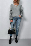 Leopard Lantern Sleeve Crosscriss Sweater 