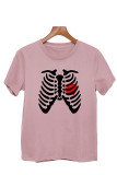 Skeleton Rib Cage Heart ,Halloween Day O-neck Short Couple Sleeve Top UNISHE Wholesale