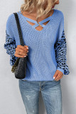 Leopard Lantern Sleeve Crosscriss Sweater 