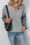 Leopard Lantern Sleeve Crosscriss Sweater 