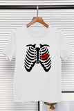 Skeleton Rib Cage Heart ,Halloween Day O-neck Short Couple Sleeve Top UNISHE Wholesale
