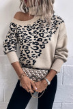 Turtleneck Cold Shoulder Leopard Knitting Sweater 