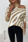 Zebra Stripes Cold Shoulder Knitting Sweater 