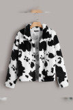 Cow Print Fleece Plus Size Coat 