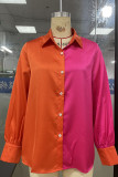 Colorblock Splicing Button Satin Shirt 