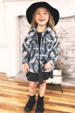 Sky Blue Aztec Print Buttoned Girl's Jacket with Pockets