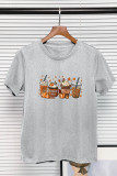 Fall Coffee Halloween Day O-neck Short Couple Sleeve Top UNISHE Wholesale